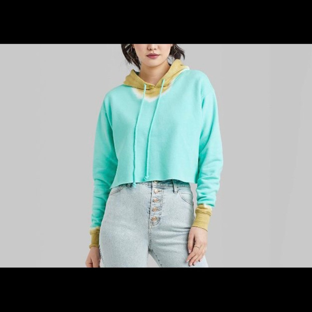 Wild Fable™ Cropped Hoodie - Aqua Blue Tie-Dye